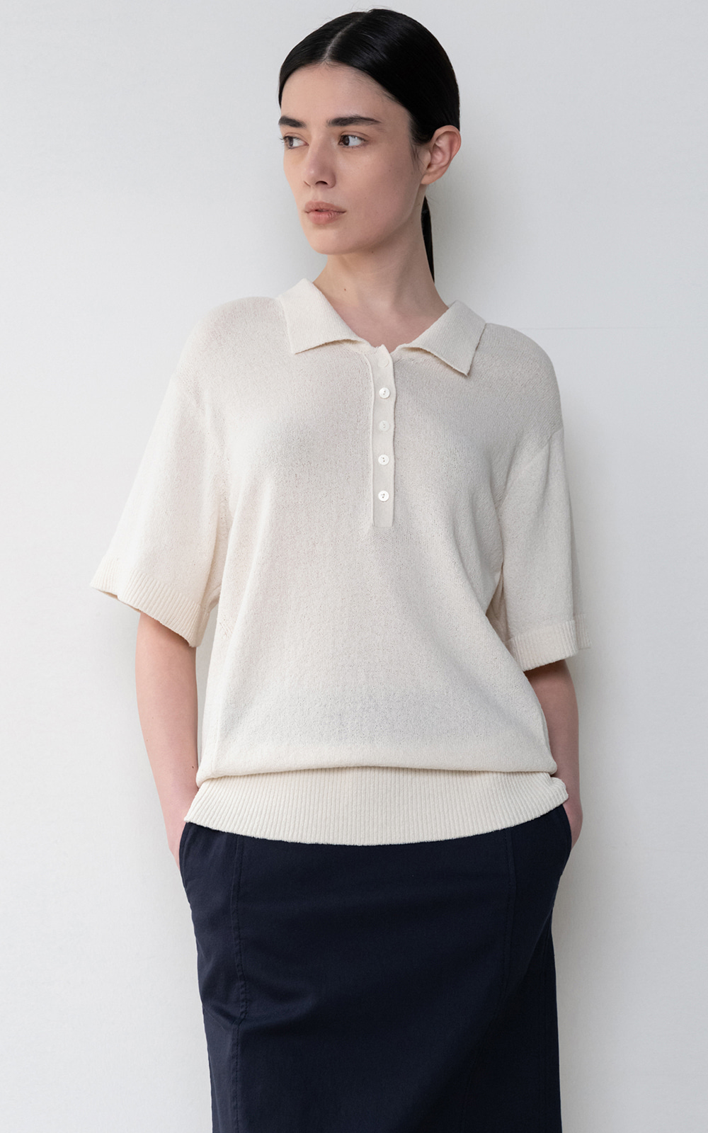 CO TERRY COLLAR TOP_IVORY