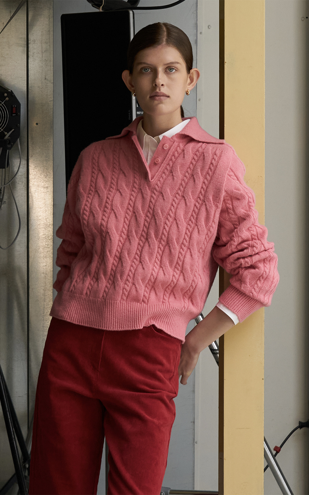 CO CABLE COLLAR KNIT_DARK PINK
